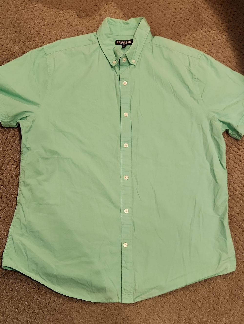 Express Men's Light Mint Green Short-Sleeve Button-Down Shirt XL